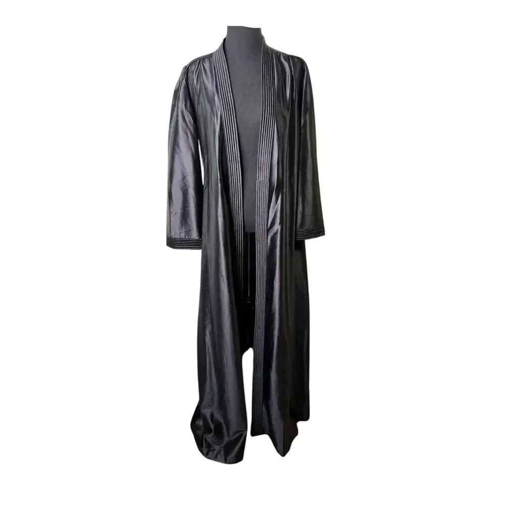 Vtg Black‎ Satin Robe Old Hollywood Luxurious USA Union Made Barad & Co Sz M EUC